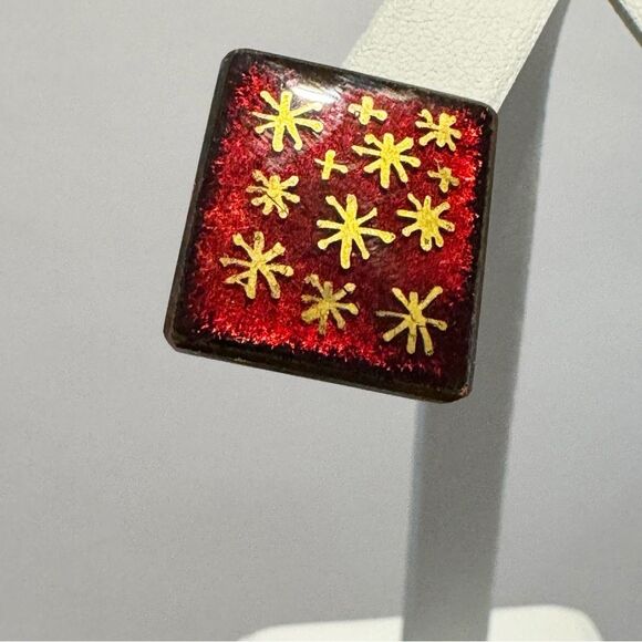 Vintage red enamel on copper atomic starburst rectangular screwback earrings - Picture 4 of 7